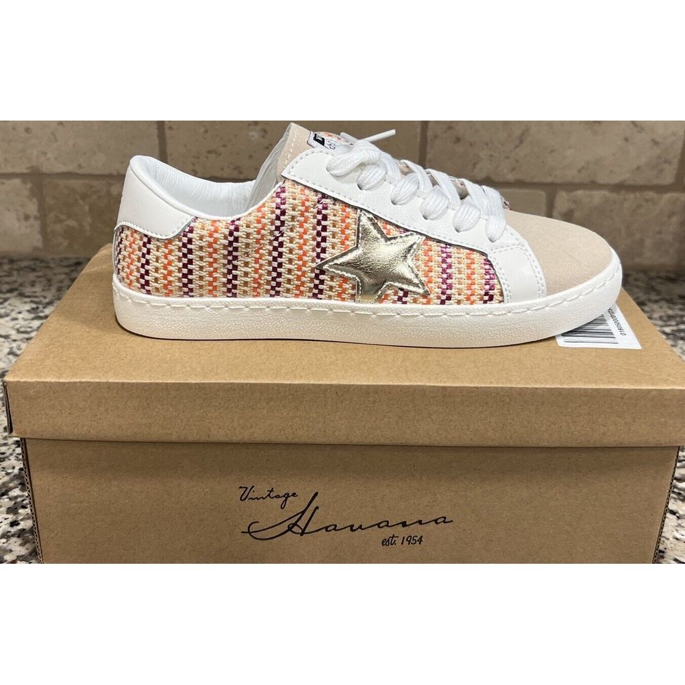 New Vintage Havana‎ Carla Coral Tweed Lace Sneakers Star Size 8